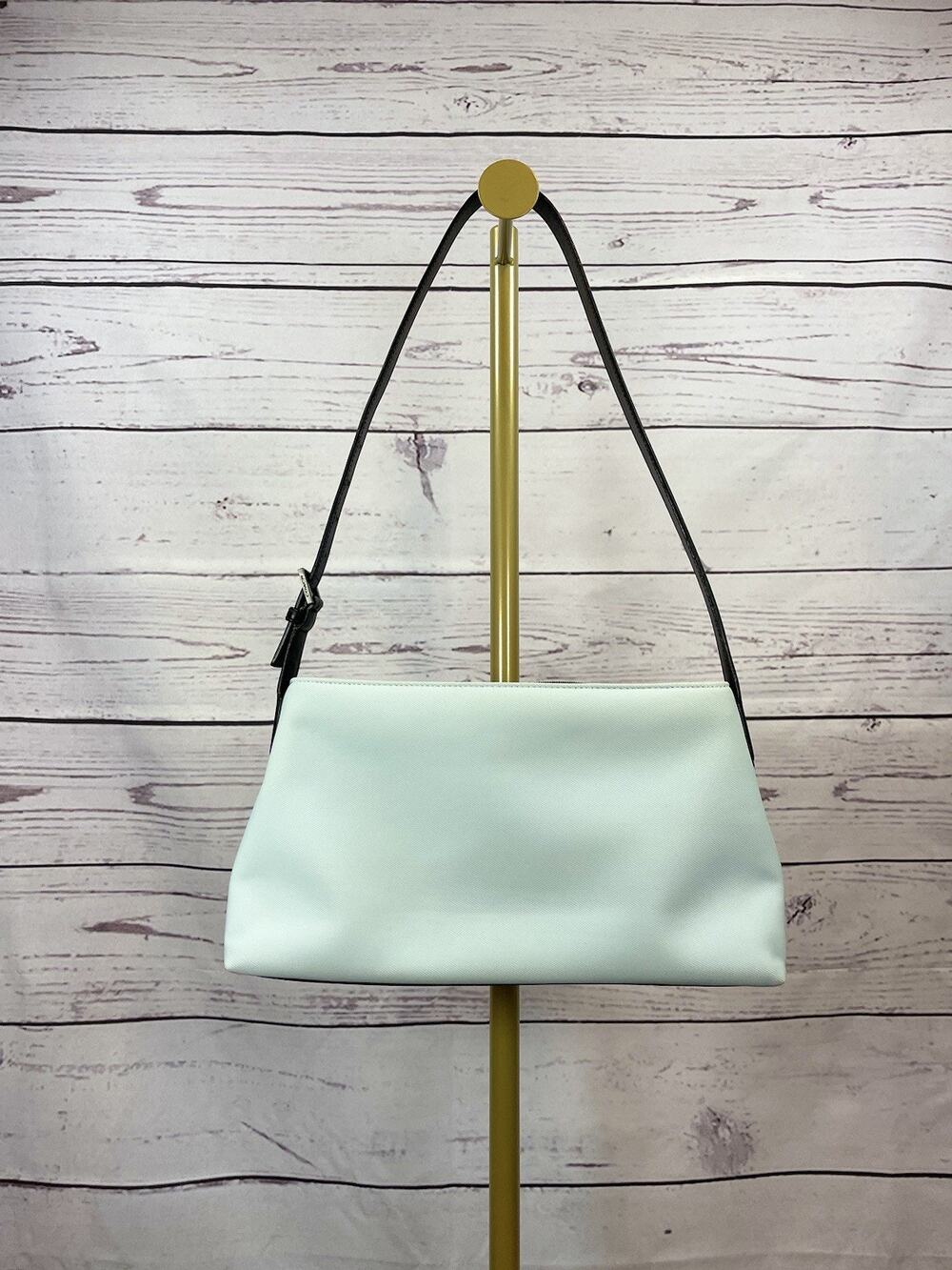 Coach Vintage Y2K Mercer Demi Shoulder Bag White Canvas Black Trim Baguette Purs